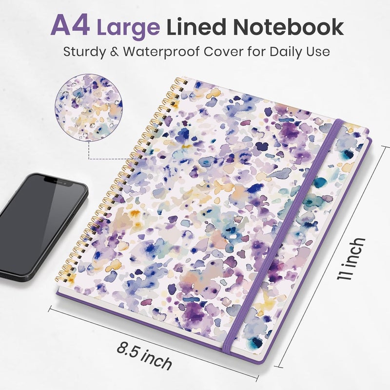 Taja Large Spiral Lined Journal for Women, 8.5" x 11" Notebooks for Work Collge Ruled, A4 Aesthetic Cute Journaling Notebooks for Writing, Plastic Cover, Purple Blocks - Image 5